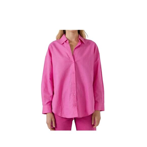 English Factory Pink Oversized Cotton & Linen Blend Button Down Shirt Size Small - Picture 1 of 10